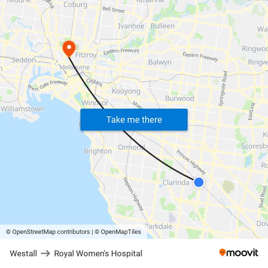 Westall to Royal Women's Hospital map