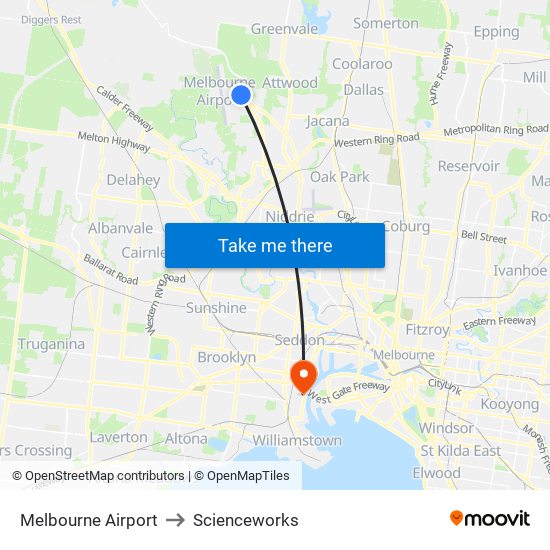 Melbourne Airport to Scienceworks map