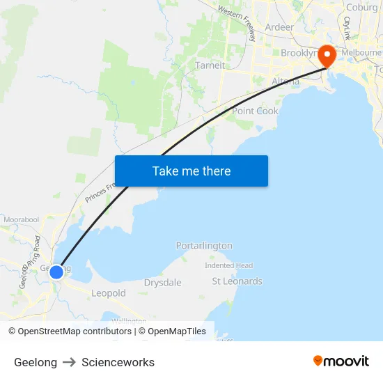 Geelong to Scienceworks map