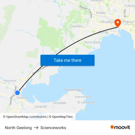 North Geelong to Scienceworks map