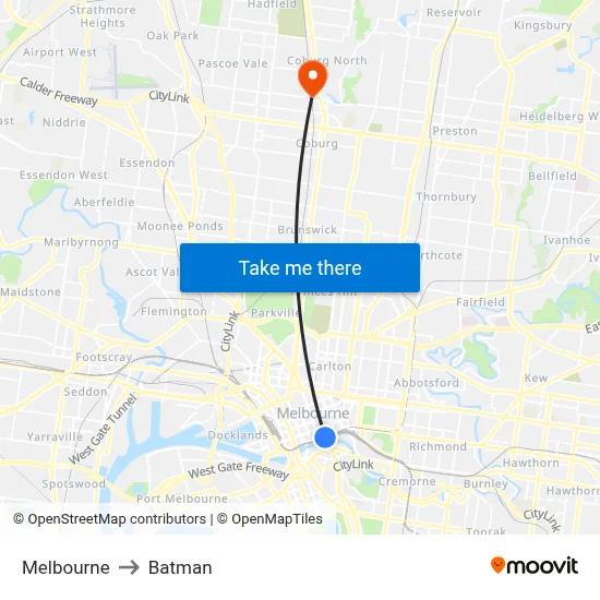 Melbourne to Batman map