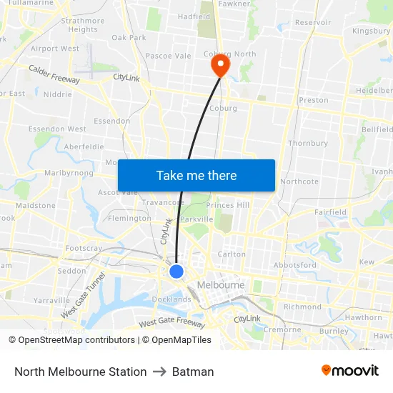 North Melbourne Station to Batman map