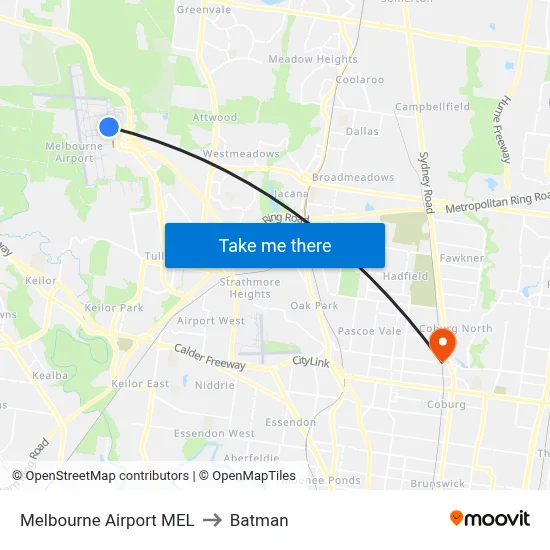 Melbourne Airport MEL to Batman map
