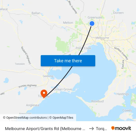 Melbourne Airport/Grants Rd to Torquay map
