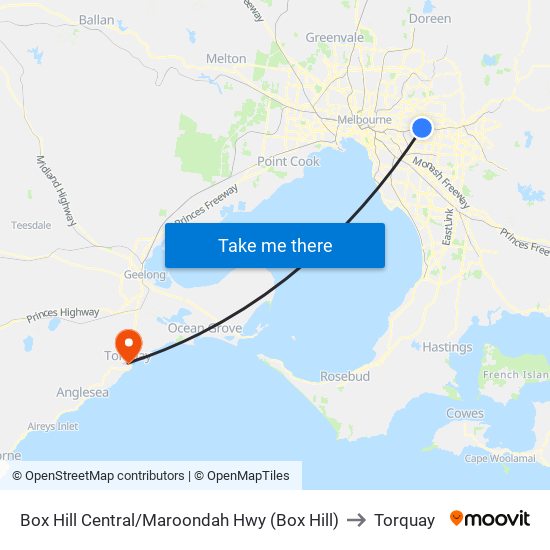 Box Hill Central/Maroondah Hwy (Box Hill) to Torquay map