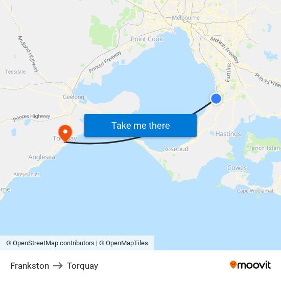 Frankston to Torquay map