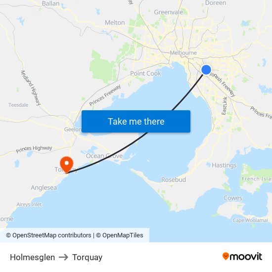 Holmesglen to Torquay map