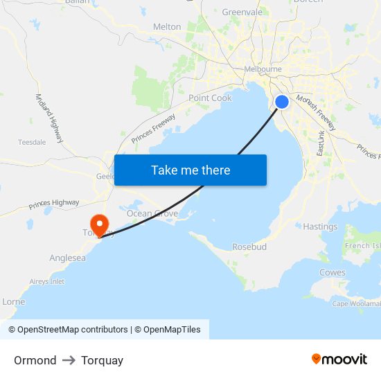 Ormond to Torquay map