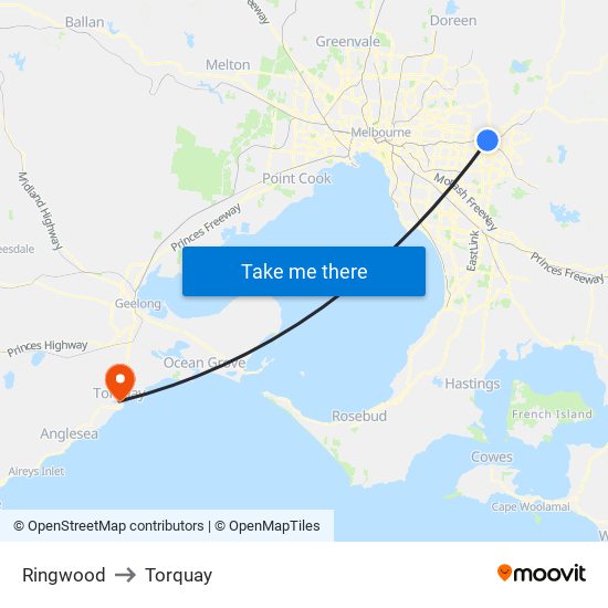 Ringwood to Torquay map