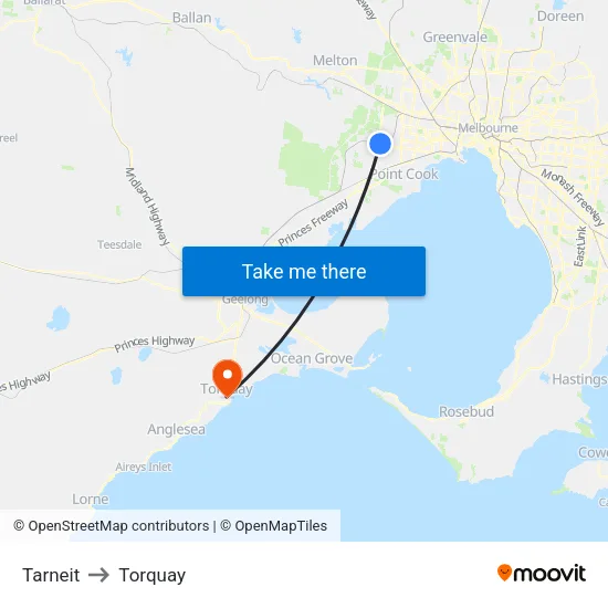 Tarneit to Torquay map