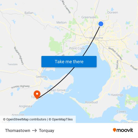 Thomastown to Torquay map