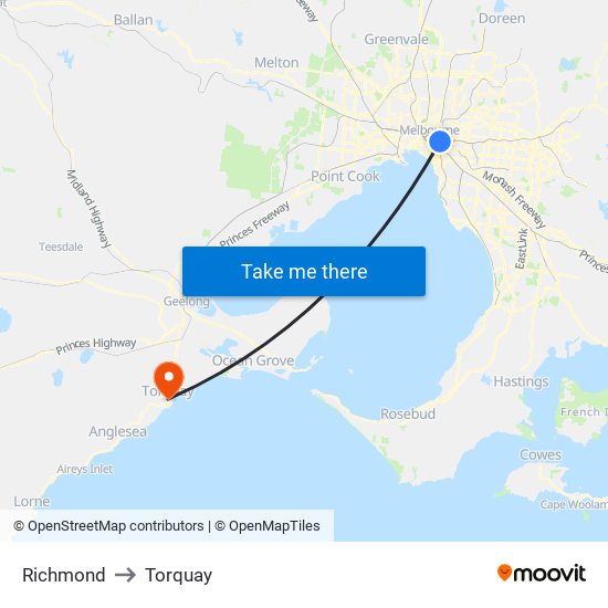 Richmond to Torquay map