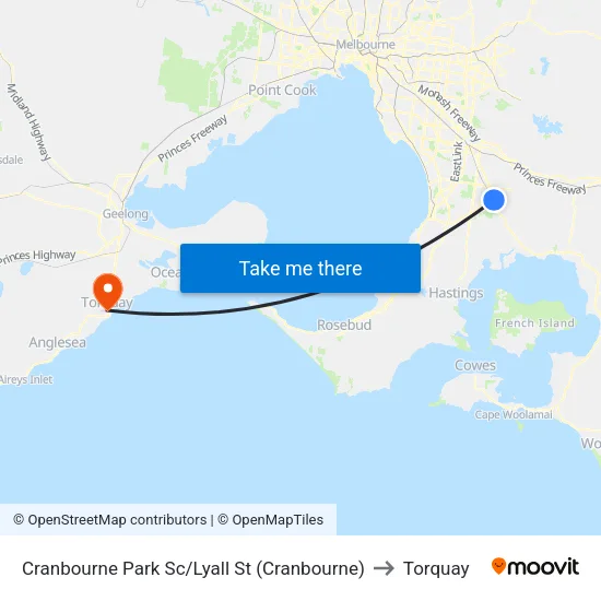 Cranbourne Park Sc/Lyall St to Torquay map
