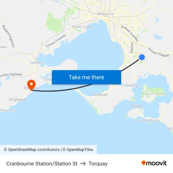 Cranbourne Station/Station St to Torquay map