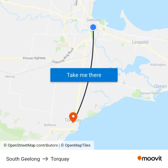 South Geelong to Torquay map