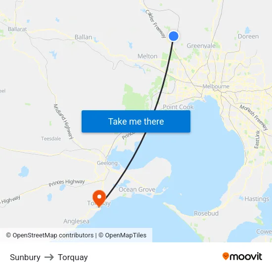 Sunbury to Torquay map