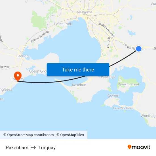 Pakenham to Torquay map