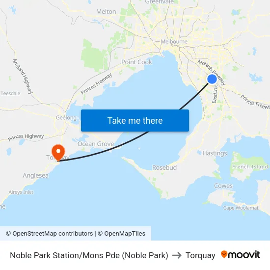Noble Park Station/Mons Pde to Torquay map