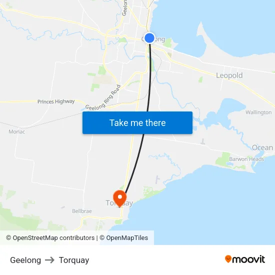 Geelong to Torquay map