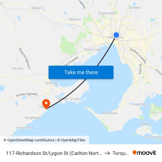 117-Richardson St/Lygon St (Carlton North) to Torquay map