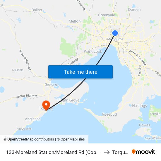 133-Moreland Station/Moreland Rd (Coburg) to Torquay map