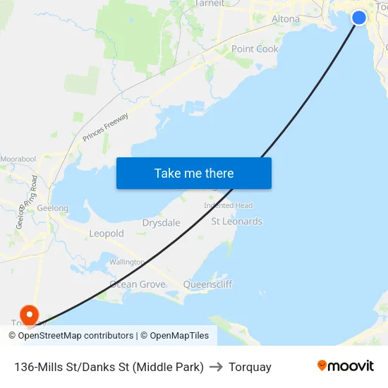 Mills St/Danks St #136 to Torquay map
