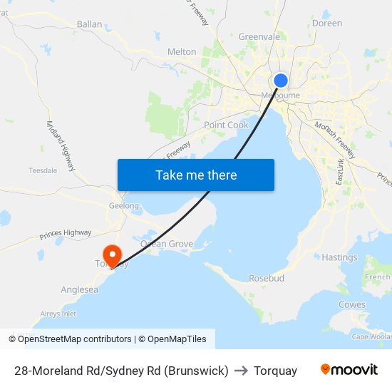 28-Moreland Rd/Sydney Rd (Brunswick) to Torquay map