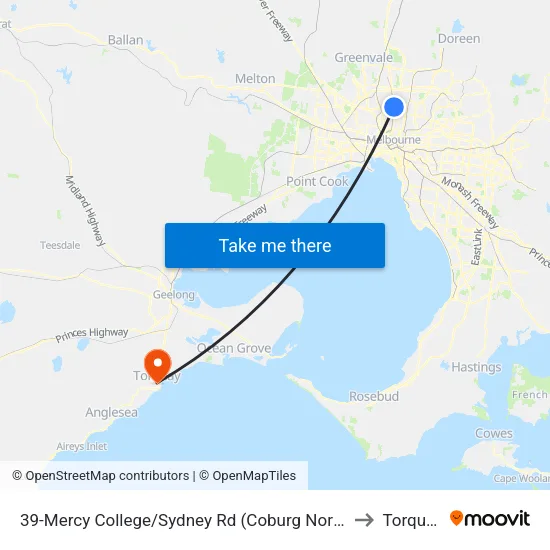 Mercy College/Sydney Rd #39 to Torquay map
