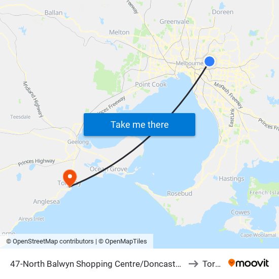 47-North Balwyn Shopping Centre/Doncaster Rd (Balwyn North) to Torquay map