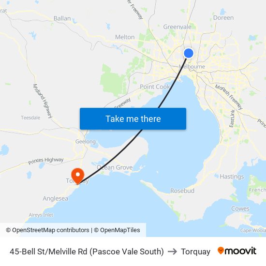 45-Bell St/Melville Rd (Pascoe Vale South) to Torquay map