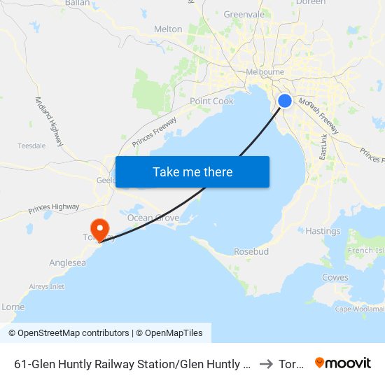 61-Glen Huntly Railway Station/Glen Huntly Rd (Caulfield South) to Torquay map