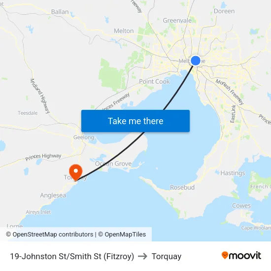 Johnston St/Smith St #19 to Torquay map