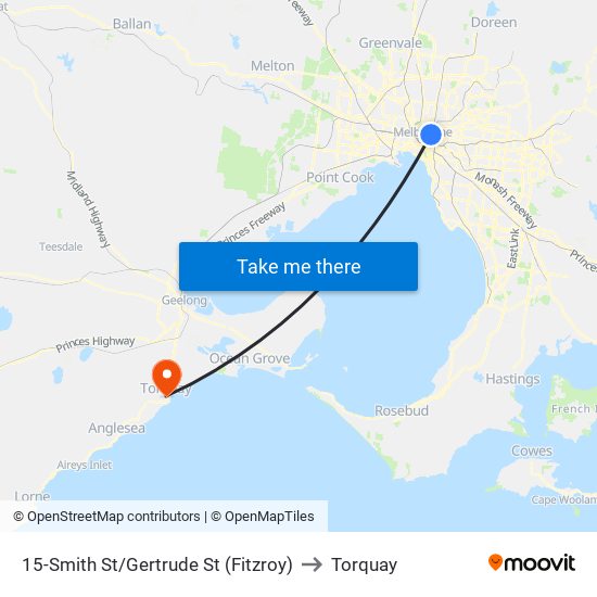 15-Smith St/Gertrude St (Fitzroy) to Torquay map