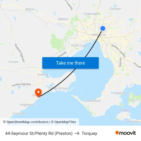 Seymour St/Plenty Rd #44 to Torquay map