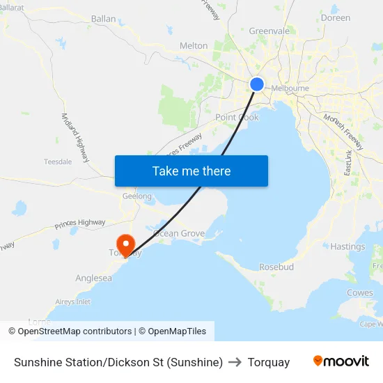 Sunshine Station/Dickson St to Torquay map