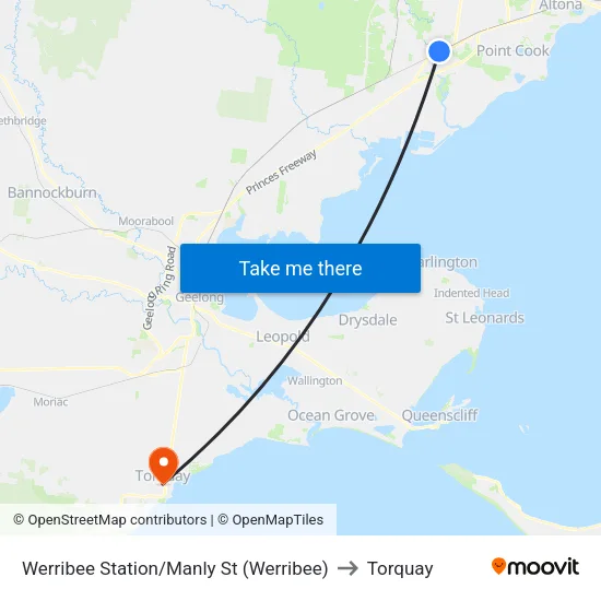 Werribee Station/Manly St to Torquay map