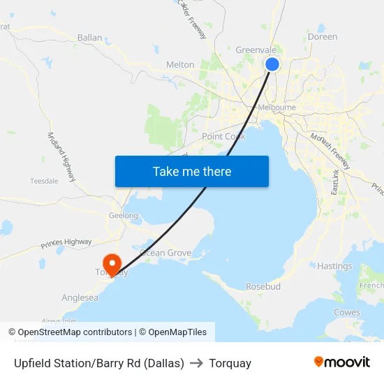 Upfield Station/Barry Rd to Torquay map