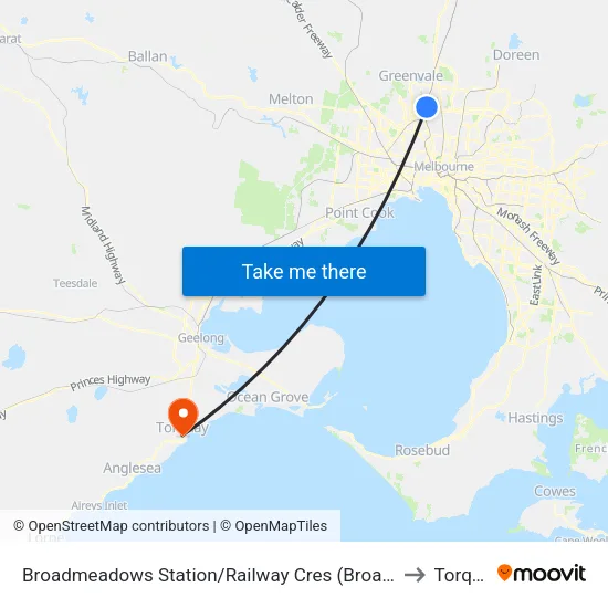 Broadmeadows Station/Railway Cres to Torquay map