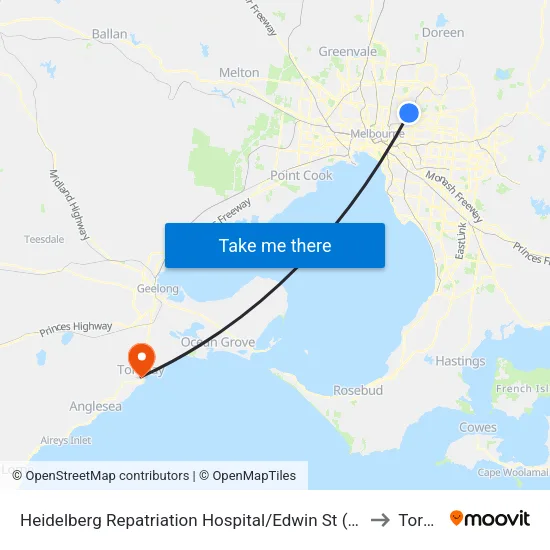 Heidelberg Repatriation Hospital/Edwin St to Torquay map