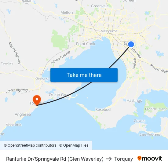 Ranfurlie Dr/Springvale Rd to Torquay map