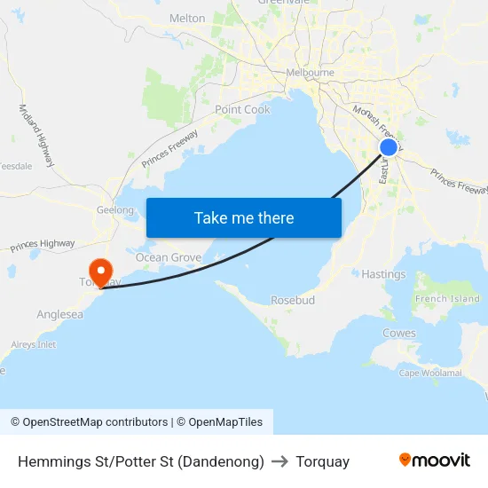 Hemmings St/Potter St to Torquay map