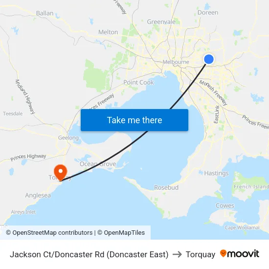 Jackson Ct/Doncaster Rd to Torquay map