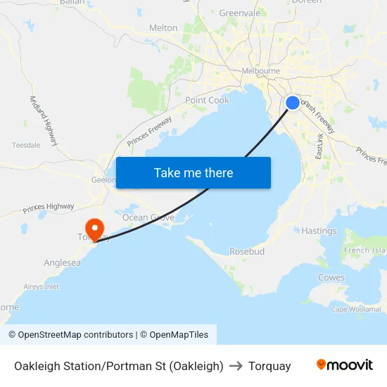Oakleigh Station/Portman St to Torquay map