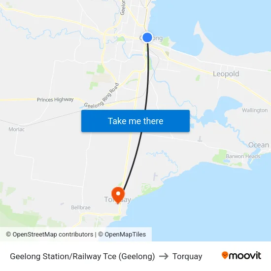 Geelong Station/Railway Tce to Torquay map