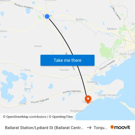 Ballarat Station/Lydiard St to Torquay map