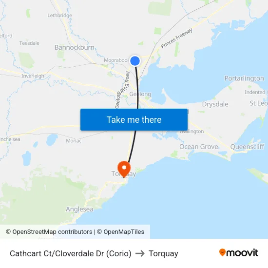 Cathcart Ct/Cloverdale Dr to Torquay map