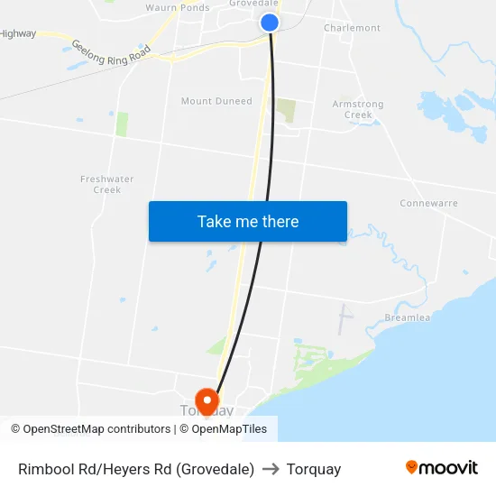 Rimbool Rd/Heyers Rd to Torquay map