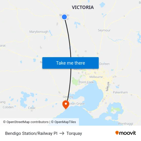 Bendigo Station/Railway Pl to Torquay map