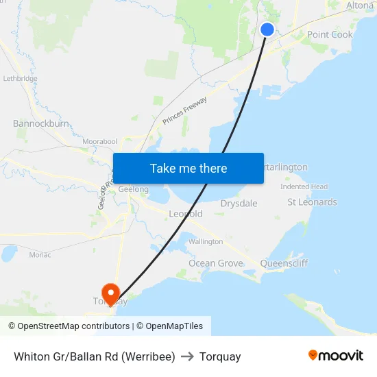 Whiton Gr/Ballan Rd to Torquay map