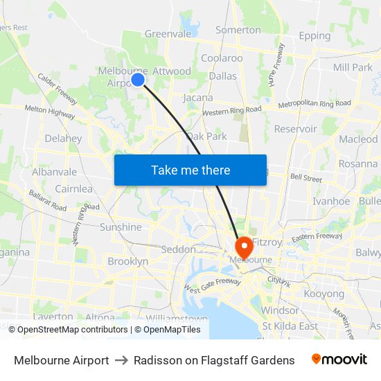 Melbourne Airport to Radisson on Flagstaff Gardens map